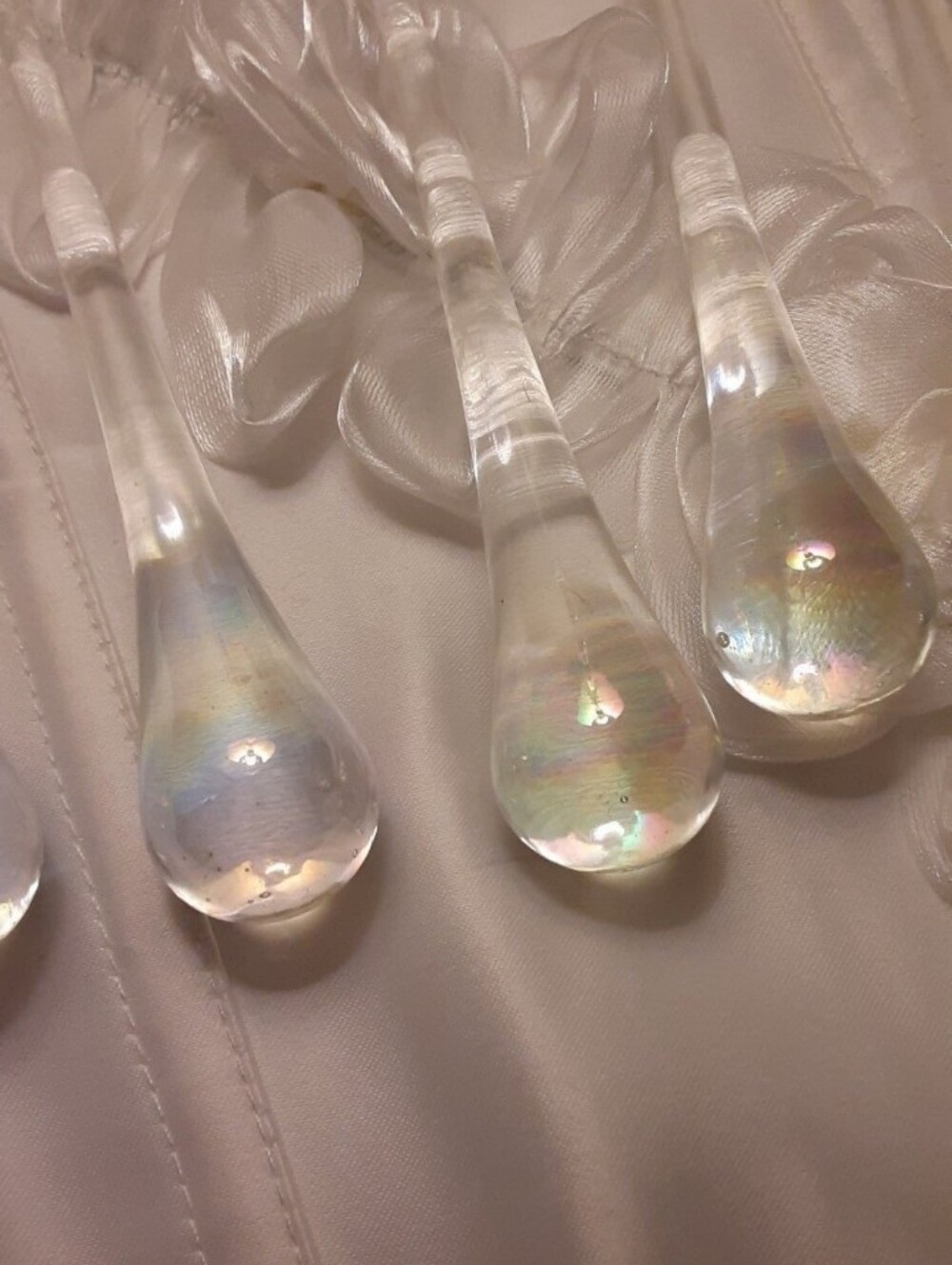 Three Murano Style Glass Iridescent Teardrops Chandelier Pieces Suncatcher - Picture 7 of 11